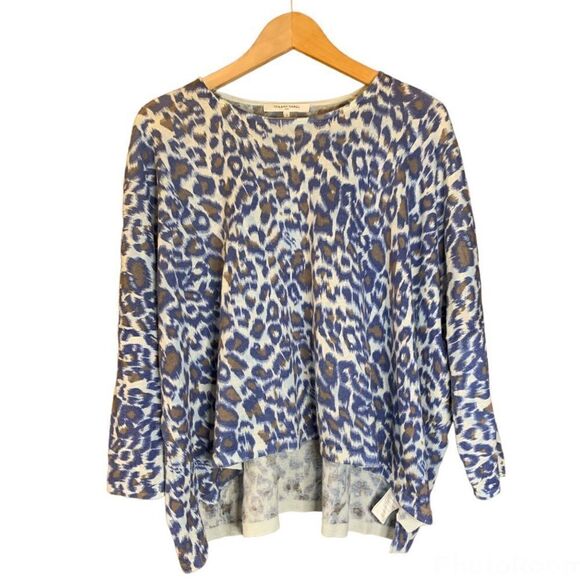 Gerard Darel Paris‎ Cheetah Print Lightweight Knit Top Blue Size 3 US M - Picture 3 of 11